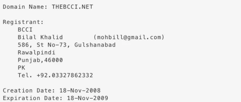 IMAGE SHOWING BILAL AS OWNER OF THEBCCI.NET